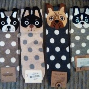 NEW 4-Pack Mini Crew Dog Face Polka Dots Socks